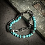 Turquoise Bead + Franco Chain Double Bracelet // 7" + 1" Extension