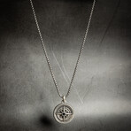 Compass Necklace with Onyx Center Stone // 22" + 2" Extension