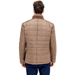 Mock Neck Button & Zip Up Quilted Jacket // Beige (S)