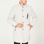 Mock Neck Button Up Over Coat // Grey Cream (Small)