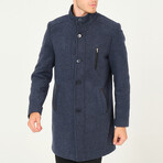 Button Up Mock Neck Coat  // Blue Melange (Small)