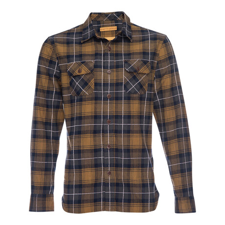Truman Outdoor Shirt in Dobby Plaid // Navy + Gold (XS)