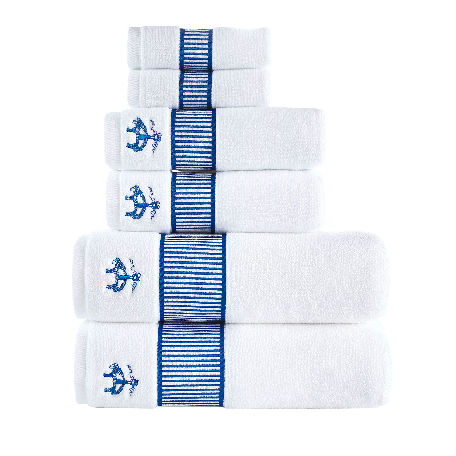 Fancy Border Towel Set // Set of 6 (Royal Blue) - Brooks Brothers Bath ...