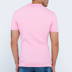 Cable Knit Short Sleeve Short Sleeve Polo Shirt // Pink (L)