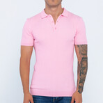 Cable Knit Short Sleeve Short Sleeve Polo Shirt // Pink (2XL)