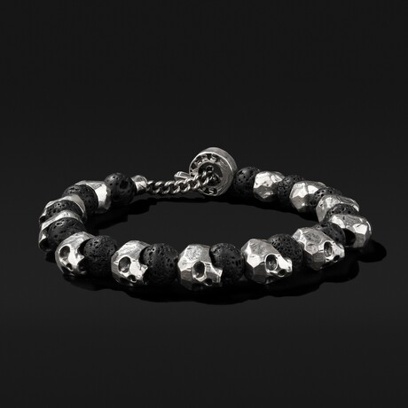 Prestige Skull Bracelet // Silver + Lava (Small)