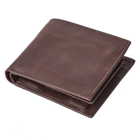 Bifold Leather Wallet + Flip I.D. + Change Pocket // Antique Brown