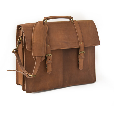 Travel Leather Briefcase // 17" // Saddle Brown