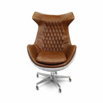 Aviator Egg Variant Office Chair // Removable Aluminum Casters +  Brown Leather