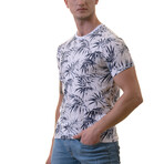 Floral Print European T-Shirt // White + Navy (XL)