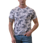 Floral Print European T-Shirt // White + Navy (XL)