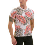 Leaves Print European T-Shirt // Peach + Brown (XL)
