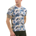 Hawaiian Print European T-Shirt // Navy + Beige (L)