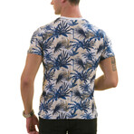 Hawaiian Print European T-Shirt // Navy + Beige (M)