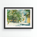 Orange trees and Gate // 21.6"H x 29.5"W x 0.8"D (Brown Frame)