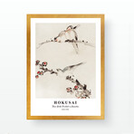 Three Birds Perched on Branches // 17.7"H x 13.8"W x 0.8"D (Brown Frame)