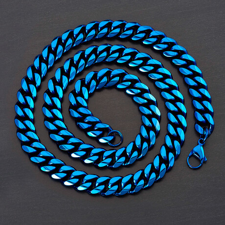 Blue Plated Stainless Steel Curb Chain Necklace // 26"