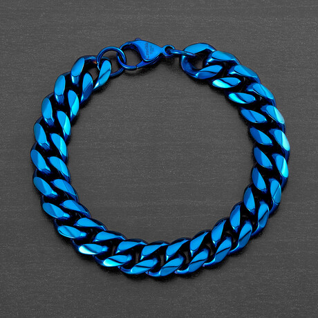 Blue Plated Stainless Steel Curb Chain Bracelet // 8.5"