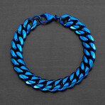 Blue Plated Stainless Steel Curb Chain Bracelet // 8.5"