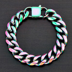 Iridescent Plated Stainless Steel Curb Chain 14mm Bracelet // 8.5"