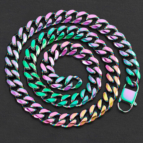 Iridescent Plated Stainless Steel Curb Chain Necklace // 28"