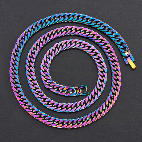 Iridescent Plated Stainless Steel Cuban Curb Chain Necklace // 24"