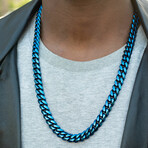 Blue Plated Stainless Steel Curb Chain Necklace // 26"