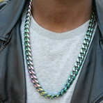 Iridescent Plated Stainless Steel Curb Chain Necklace // 28"