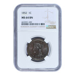 1852 Braided Hair Large Cent // NGC Certified MS64BN // Deluxe Collector's Pouch