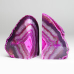 Genuine Polished Pink Agate Bookends + Druzy Cluster