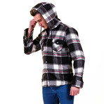 Plaid Pattern Hooded Flannel // Black + White + Red (XL)