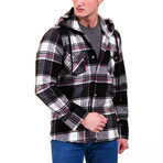 Plaid Pattern Hooded Flannel // Black + White + Red (2XL)