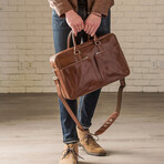 Leather Briefcase Slim 17" // Light Brown