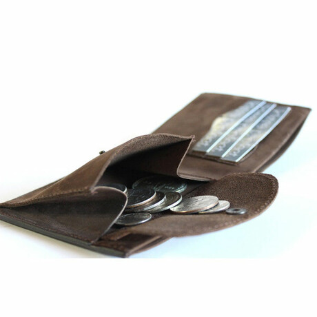 Classic Slim Fold Wallet + Coins Pocket // Brown