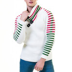 0206 Tailor Fit Detail V Neck Sweater // Red + White + Green (2XL)
