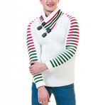 0206 Tailor Fit Detail V Neck Sweater // Red + White + Green (S)