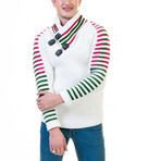 0206 Tailor Fit Detail V Neck Sweater // Red + White + Green (3XL)