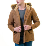 Hooded Fur Jacket // Tan (L)