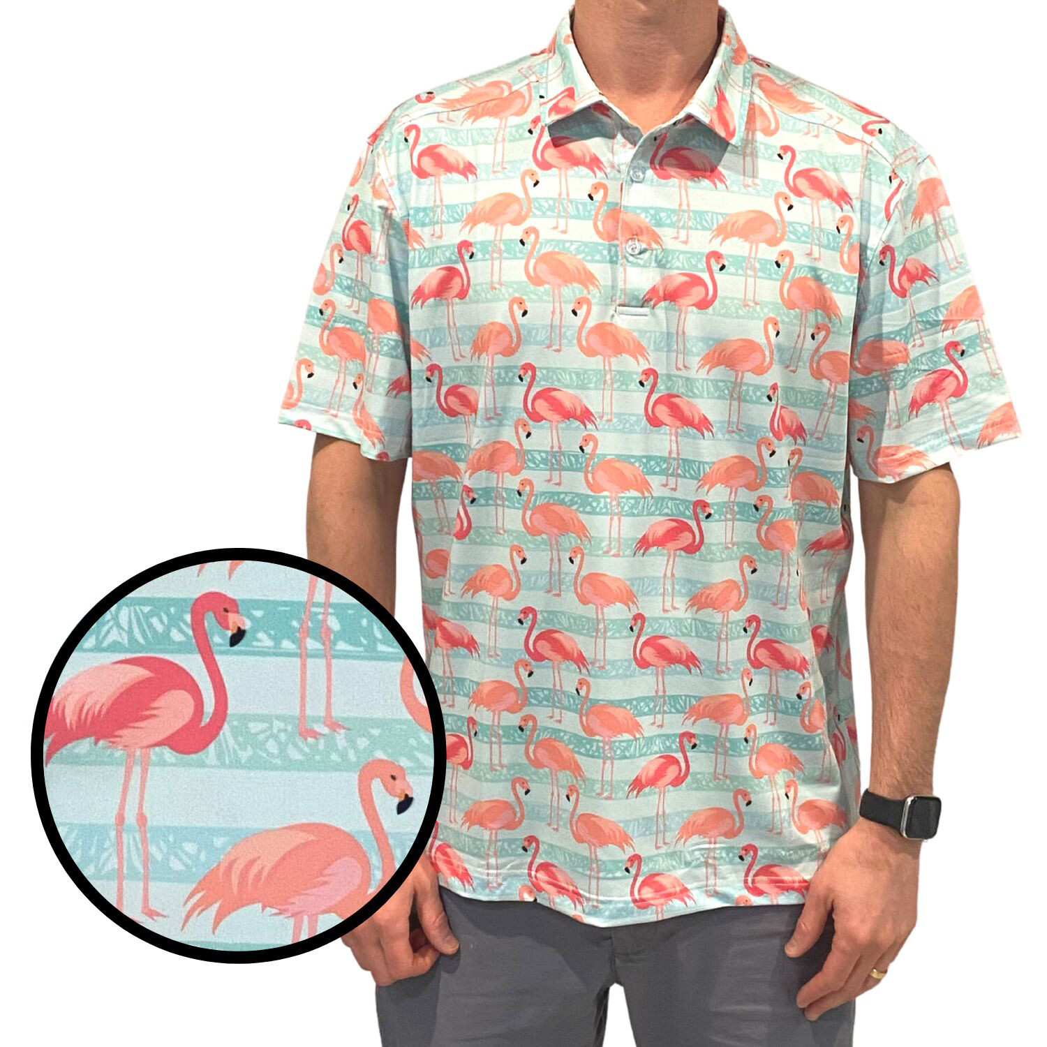 Flamingo Paradise Polo // Turquoise + Pink (S) - Tropical Bros Polos ...