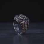 Black Citrine Stone Silver Design Ring (10.5)