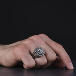 Black Citrine Stone Silver Design Ring (11.5)