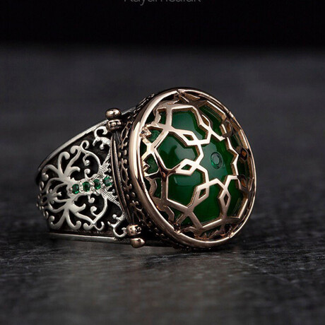 Green Amber Stone Silver Ring (9)
