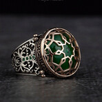 Green Amber Stone Silver Ring (12.5)