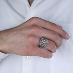 Black Citrine Stone Silver Design Ring (10.5)