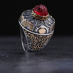 Red Amber Stone Vizier Design Ring (9.5)