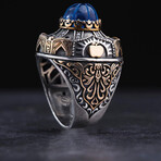 Blue Amber Vizier Design Silver Ring (9)