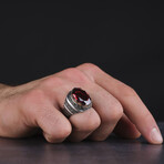 Red Onyx Stone Silver Ring (10.5)