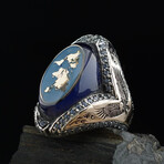 Navy Amber Eagle Design Silver Ring (9)