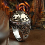 Micro Red Stones World Design Silver Ring (9)