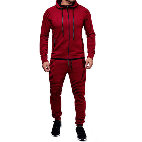 Mens 2pc Track Suits // Style 2 // Burgandy (M)